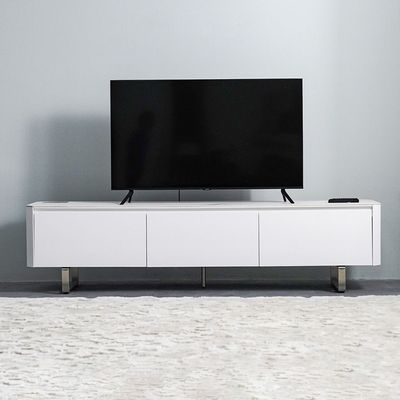 Monarch TV Unit - Up to 80 Inches - White/Brushed Silver - With 2-Year Warranty