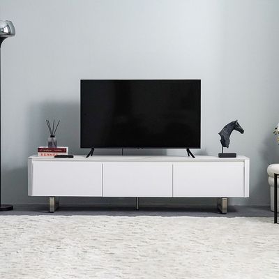 Monarch TV Unit - Up to 80 Inches - White/Brushed Silver - With 2-Year Warranty