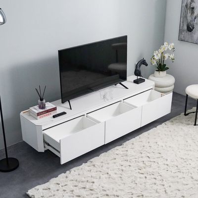 Monarch TV Unit - Up to 80 Inches - White/Brushed Silver - With 2-Year Warranty