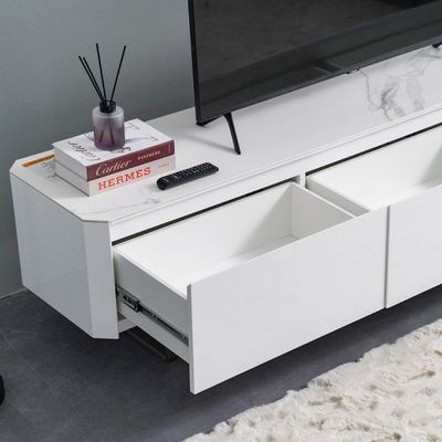 Monarch TV Unit - Up to 80 Inches - White/Brushed Silver - With 2-Year Warranty