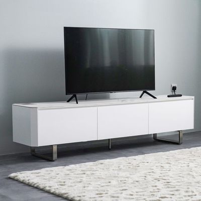 Monarch TV Unit - Up to 80 Inches - White/Brushed Silver - With 2-Year Warranty