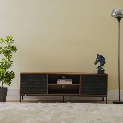 Dello Tv Unit W/2 Door Storage- Walnut / Black - Upto 70 Inch