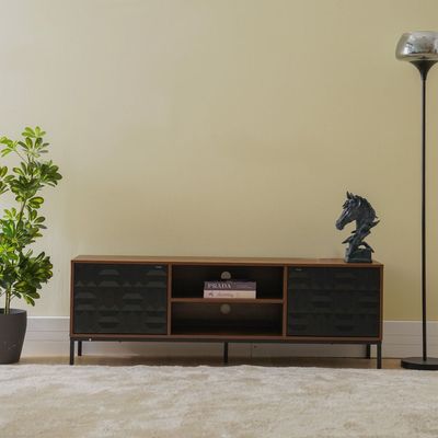 Dello 2-Door TV Unit - Walnut/Black - Up to 70 Inches - With 2-Year Warranty
