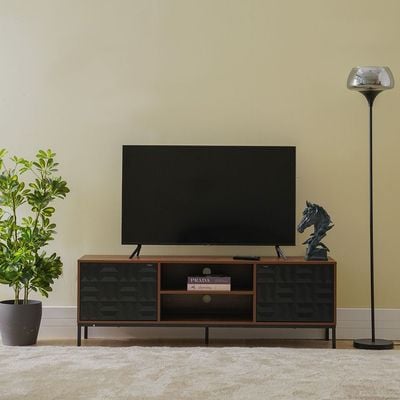 Dello Tv Unit W/2 Door Storage- Walnut / Black - Upto 70 Inch