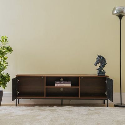 Dello Tv Unit W/2 Door Storage- Walnut / Black - Upto 70 Inch