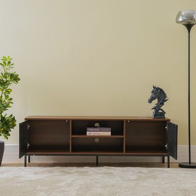 Dello 2-Door TV Unit - Walnut/Black - Up to 70 Inches - With 2-Year Warranty