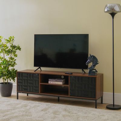 Dello Tv Unit W/2 Door Storage- Walnut / Black - Upto 70 Inch