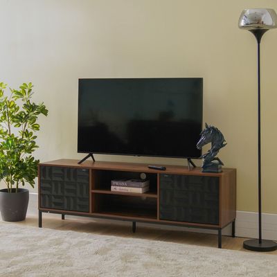 Dello 2-Door TV Unit - Walnut/Black - Up to 70 Inches - With 2-Year Warranty