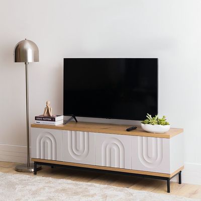 Delmar Tv Unit W/4 Door Storage- Natural / Grey- Upto 70 Inch