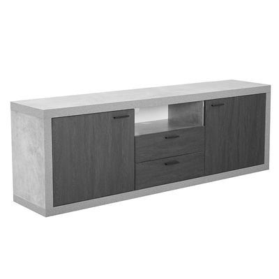 Pletora TV Unit with storage up to 75 inches - Cement Grey / Dark Oak