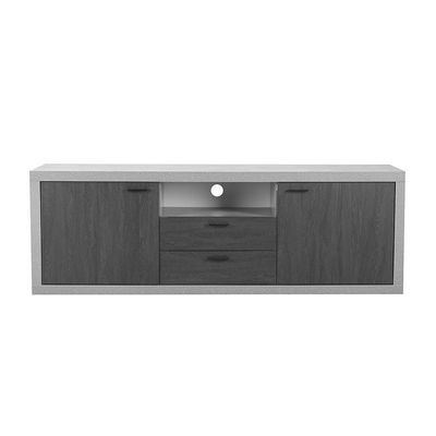 Pletora TV Unit with storage up to 75 inches - Cement Grey / Dark Oak