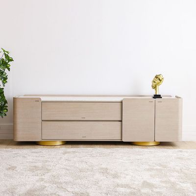 Margaret TV Unit up to 85 Inches - Beige/Terrazzo/Gold - With 3-Year Warranty