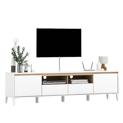 Estonia TV Unit with 2 Doors & 2 Cabinets - Up to 60 Inches - White/Oak - With 2-Year Warranty