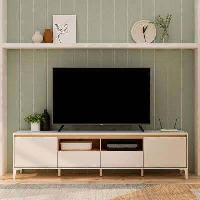 Estonia TV Unit with 2 Doors & 2 Cabinets - Up to 60 Inches - White/Oak - With 2-Year Warranty