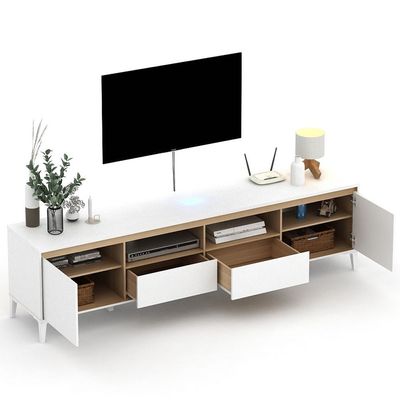 Estonia Tv Unit W/ 2 Doors & 2 Cabinets Up To 60 Inches - White / Oak