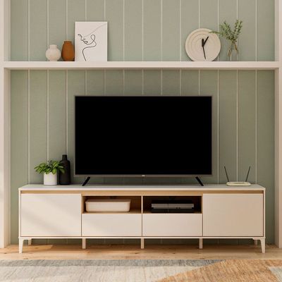 Estonia Tv Unit W/ 2 Doors & 2 Cabinets Up To 60 Inches - White / Oak