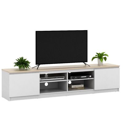 Guyana TV Unit with 2 Doors & Shelves - Up to 80 Inches - White/Oak - With 2-Year Warranty