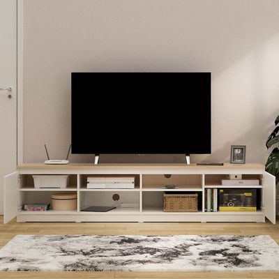 Guyana TV Unit with 2 Doors & Shelves - Up to 80 Inches - White/Oak - With 2-Year Warranty