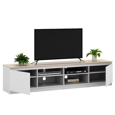 Guyana Tv Unit W/ 2 Doors & Shelves Up To 80 Inches - White / Oak