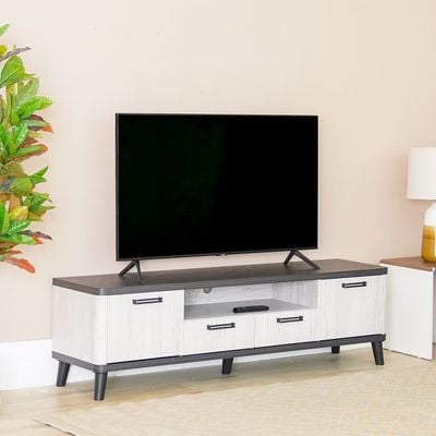 Kirwin TV Unit with 2 Drawers & 2 Doors - Up To 70 Inches - Grey Oak/Black - With 2-Year Warranty