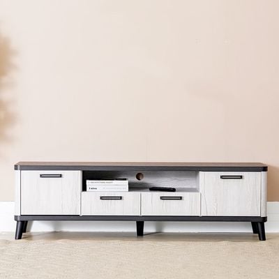 Kirwin TV Unit with 2 Drawers & 2 Doors - Up To 70 Inches - Grey Oak/Black - With 2-Year Warranty