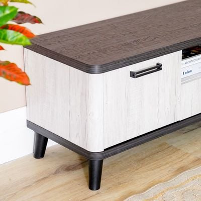 Kirwin TV Unit with 2 Drawers & 2 Doors - Up To 70 Inches - Grey Oak/Black - With 2-Year Warranty