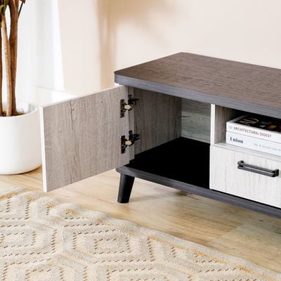 Kirwin TV Unit with 2 Drawers & 2 Doors - Up To 70 Inches - Grey Oak/Black - With 2-Year Warranty