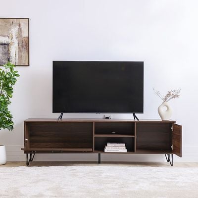 Rabat TV Unit - Up to 80 Inches - Walnut/Black - With 2-Year Warranty