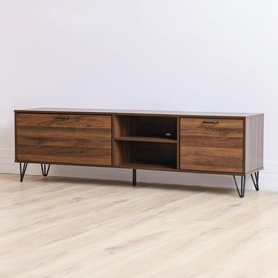 Rabat TV Unit - Up to 80 Inches - Walnut/Black - With 2-Year Warranty