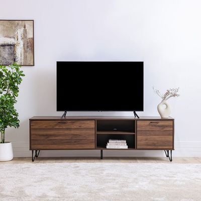 Rabat TV Unit - Up to 80 Inches - Walnut/Black - With 2-Year Warranty