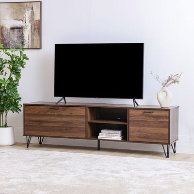 Rabat TV Unit - Up to 80 Inches - Walnut/Black - With 2-Year Warranty