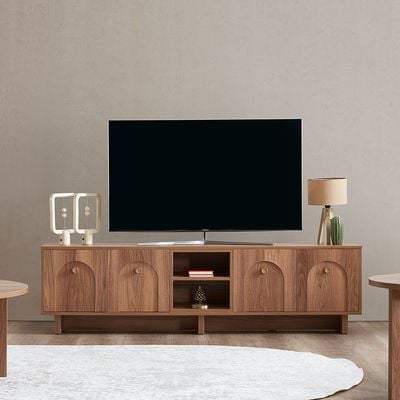 Ren TV Unit - Up to 80 Inches Natural Walnut - With 2-Year Warranty 