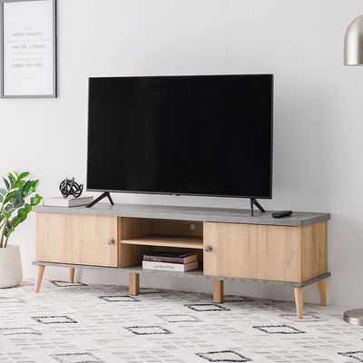 Eden 2 Door Tv Unit-Up To 65 Inches-Oak & Cement