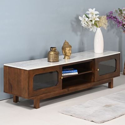 Camelle 2 Door Marble Top Tv Unit Up To 75 Inch  -White/Brown