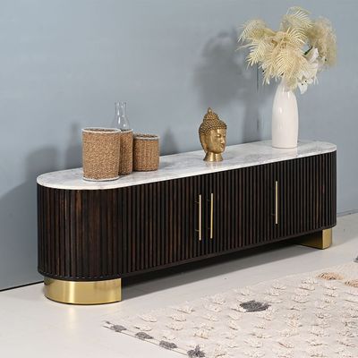 Latymer 3 Door Marble Top Tv Unit Up To 75 Inch  -White/Walnut/Gold