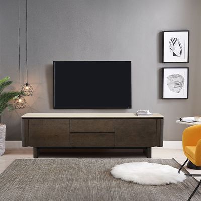 Brookside Stone Top Tv Unit W/ 2Doors And 2Drawers Up To 80 Inches -Beige/Oak Veneer