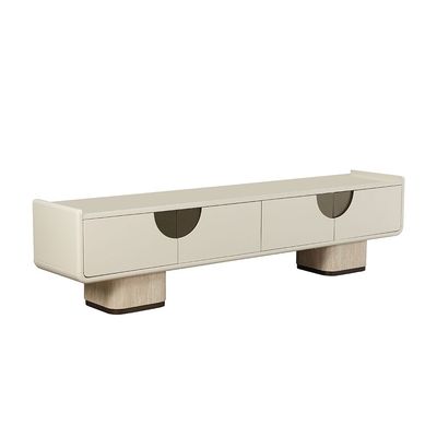 Oru Tempered Glass Top Tv Unit W/ 4 Doors Up To 80 Inch - Cream/Beige