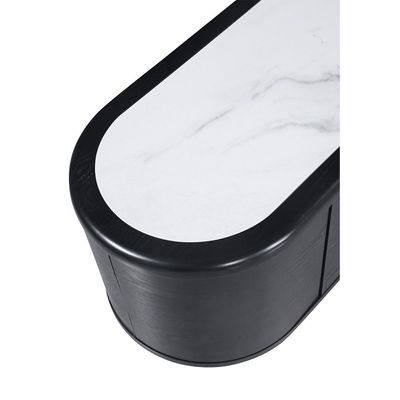 Tokishi Sintered  Stone Top TV unit with 2Doors & 2Drawers up to 80 Inches -White/Black Veneer Tokishi Sintered  Stone Top TV unit with 2Doors & 2Drawers up to 80 Inches -White/Black Veneer