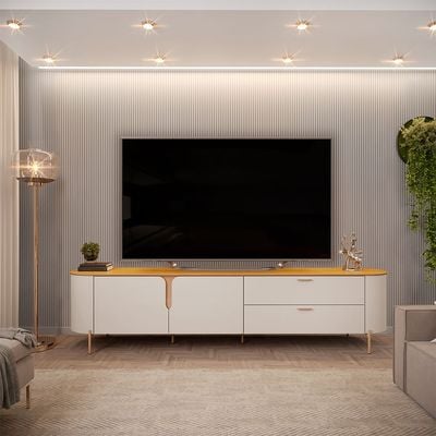 Kaido Tv Unit  With 2Doors & 2Drawers Up  To 75 Inch - L.Beige/Brown