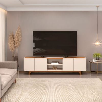 Nadine Tv Unit  With 4Doors & Open Shelves Up To 75 Inch - L.Beige/Brown