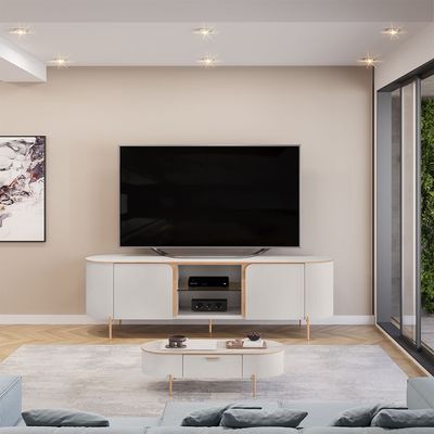 Havant Tv Unit  With 2Doors & Open Shelves Up To 65 Inch - Off White/Brown