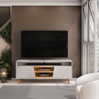Lana Tv Unit  With 2Doors & Open Shelves Up To 60 Inch - Off White/Brown