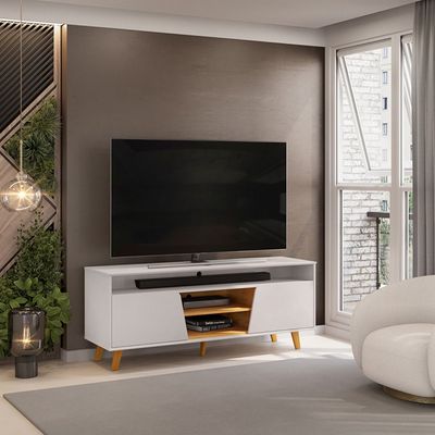 Lana Tv Unit  With 2Doors & Open Shelves Up To 60 Inch - Off White/Brown