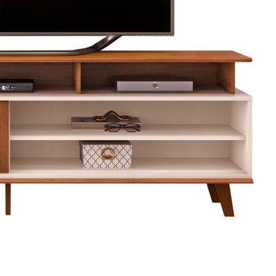 Neeson Tv Unit  With Sliding Door And Open Shelves Up To 70 Inch - Brown/Beige