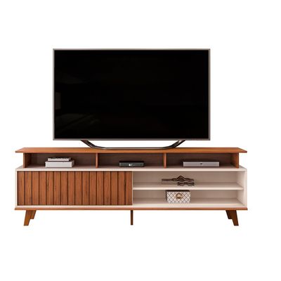 Neeson Tv Unit  With Sliding Door And Open Shelves Up To 70 Inch - Brown/Beige