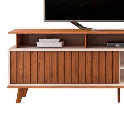 Neeson Tv Unit  With Sliding Door And Open Shelves Up To 70 Inch - Brown/Beige