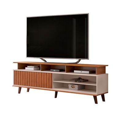 Neeson Tv Unit  With Sliding Door And Open Shelves Up To 70 Inch - Brown/Beige