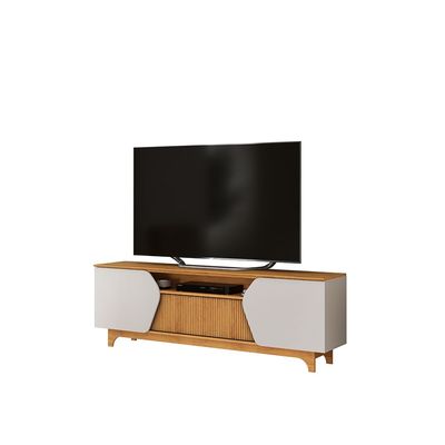 Sannie Tv Unit  With 2 Swing Doors & 2 Sliding Doors  Up To 75 Inch - Brown Oak/Beige