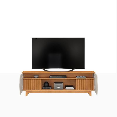 Sannie Tv Unit  With 2 Swing Doors & 2 Sliding Doors  Up To 75 Inch - Brown Oak/Beige