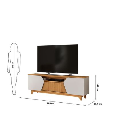 Sannie Tv Unit  With 2 Swing Doors & 2 Sliding Doors  Up To 75 Inch - Brown Oak/Beige